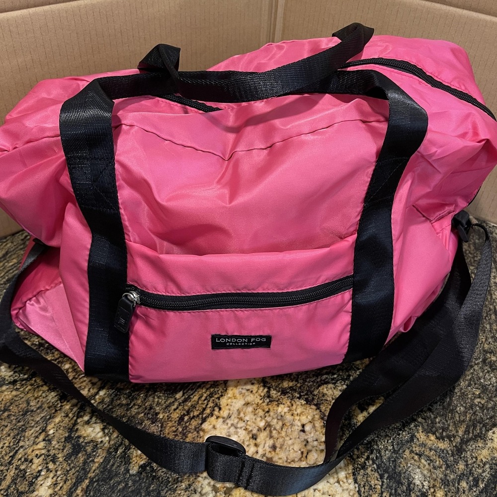 London Fog Collection Duffel Bag Pink‎ Polyester Travel Gym Weekender Zip Pocket
